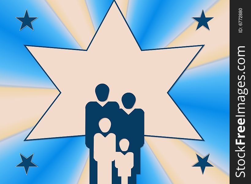 Illustration with blue background and family silhouette. Illustration with blue background and family silhouette
