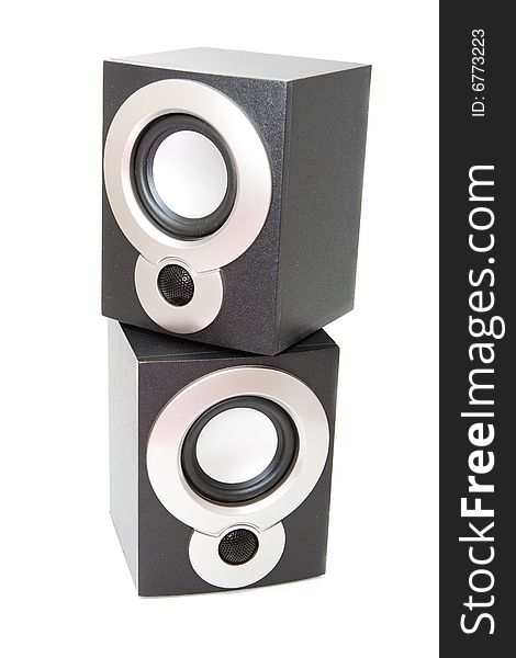 Isolated 2 audio speakers on each other