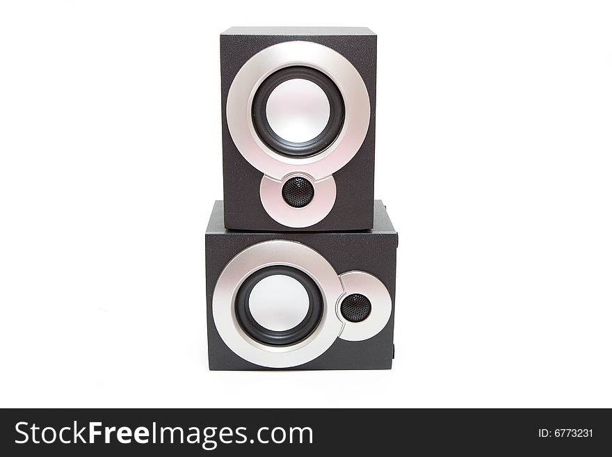 Isolated 2 audio speakers on each other