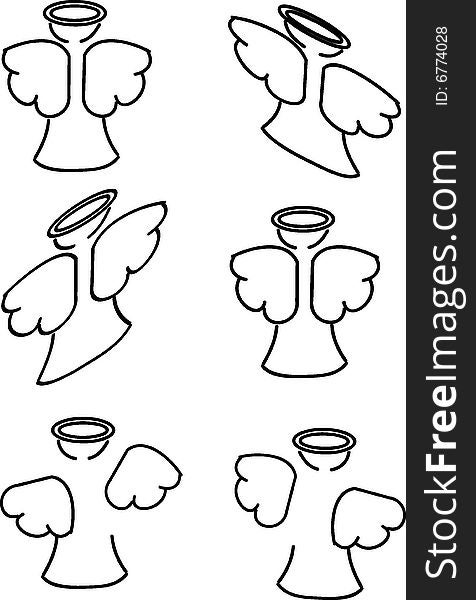 Set of silhouette angels in black and white color