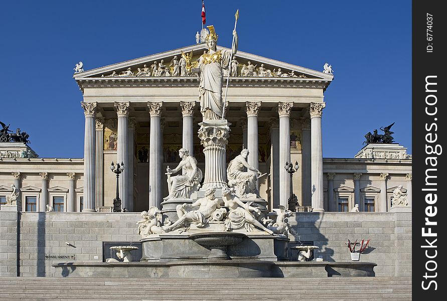 Austrian parliament, Vienna, is a sight at the ring road