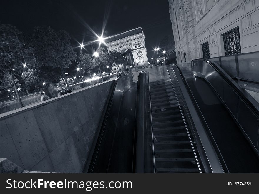 Night in Paris near Arc De Triomphe and Avenue Des Champs-Elysses. Close to Metro. Night in Paris near Arc De Triomphe and Avenue Des Champs-Elysses. Close to Metro.