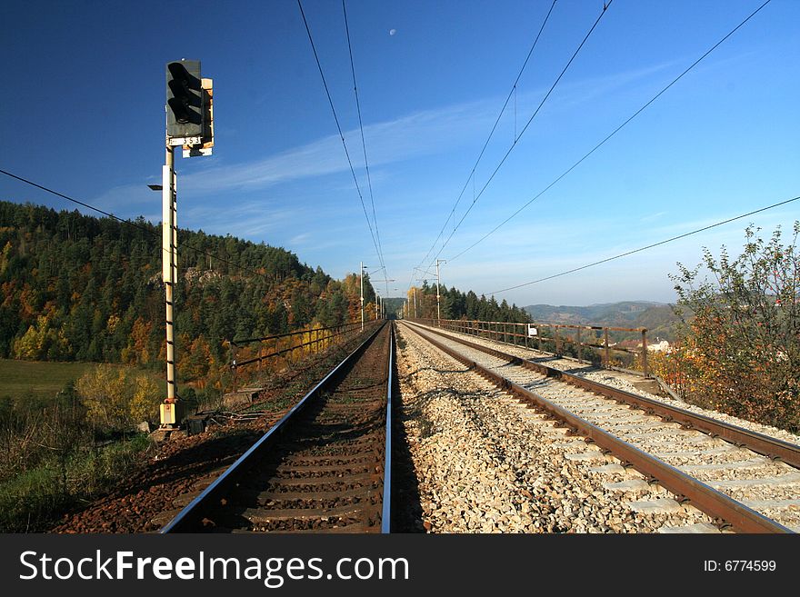 Two railway tracks on the bridge