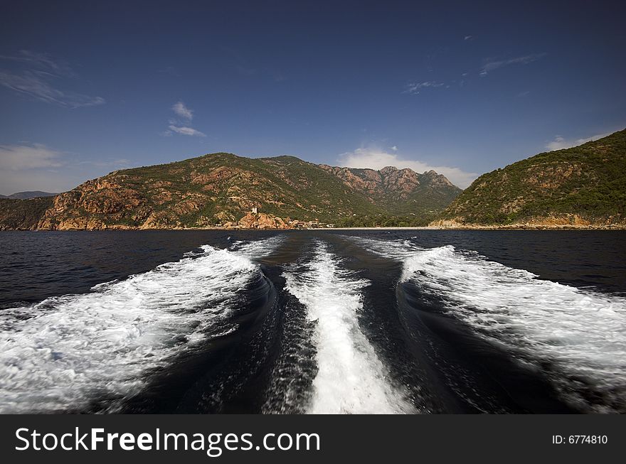 Boat Wake In The Mediterranean Sea