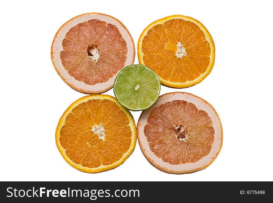 Miscellaneous citrus fruits sliced closeup. Miscellaneous citrus fruits sliced closeup