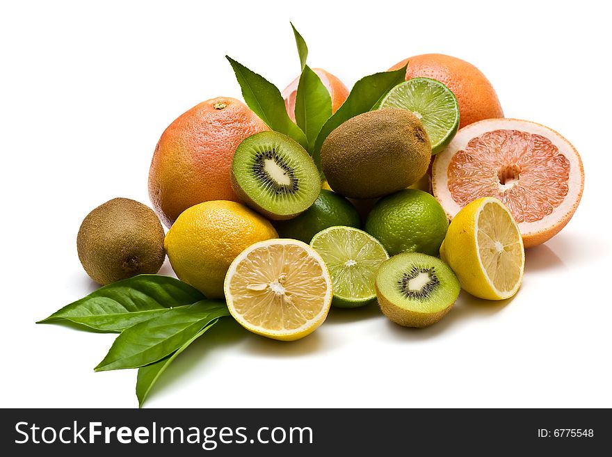 Miscellaneous citrus fruits on white background