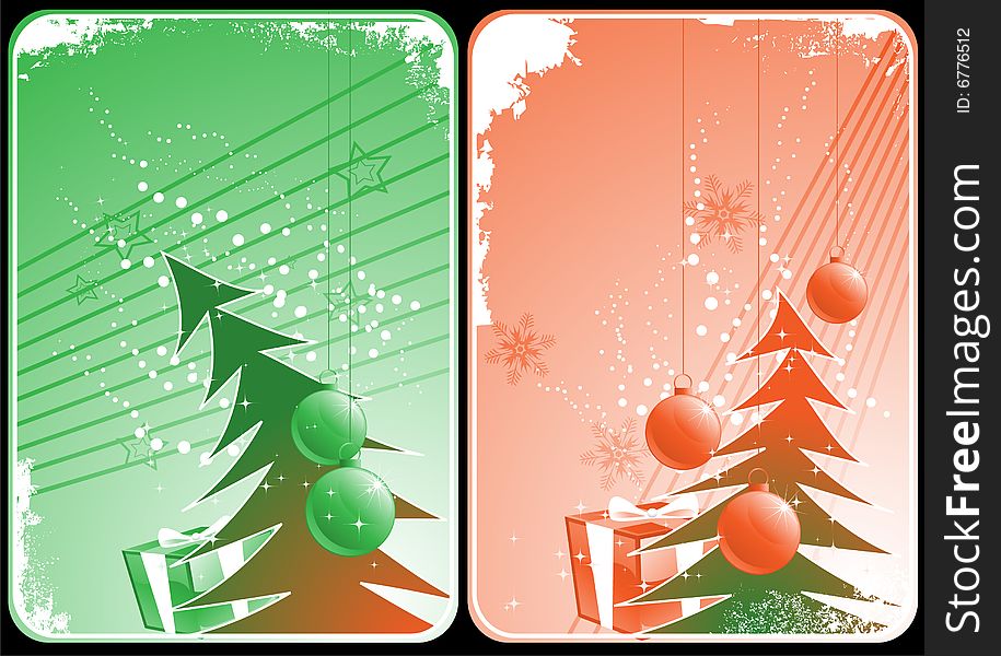 Winter theme cards with colorful pine tree  and snowflakes for your business. Winter theme cards with colorful pine tree  and snowflakes for your business