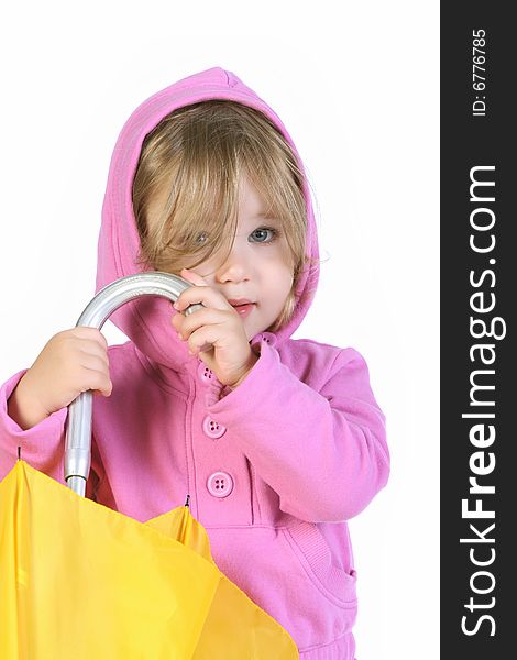 Beauty a little girl with yellow umbrella