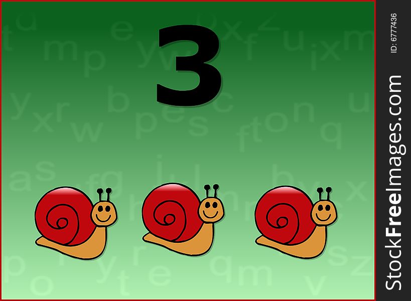 Snail and numbers series, from 1 to 9. Snail and numbers series, from 1 to 9