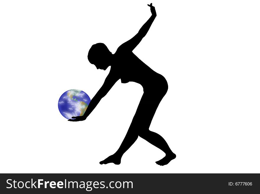 Human silhouette, which supported Earth in the hands. Human silhouette, which supported Earth in the hands