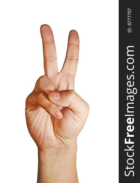 Victory hand gesture, is isolated on a white background. Victory hand gesture, is isolated on a white background