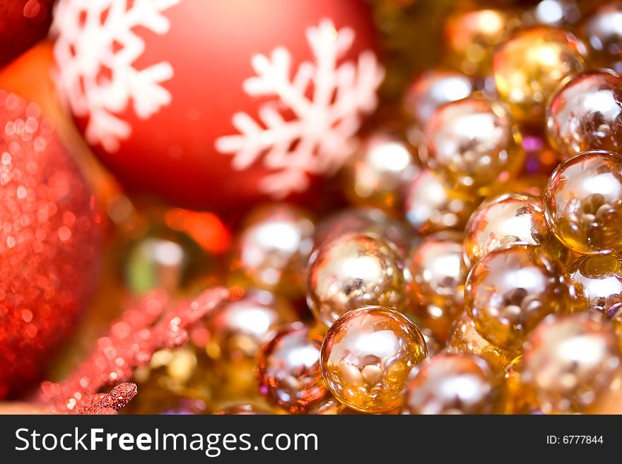 Christmas decoration - small gold balls and red baubles