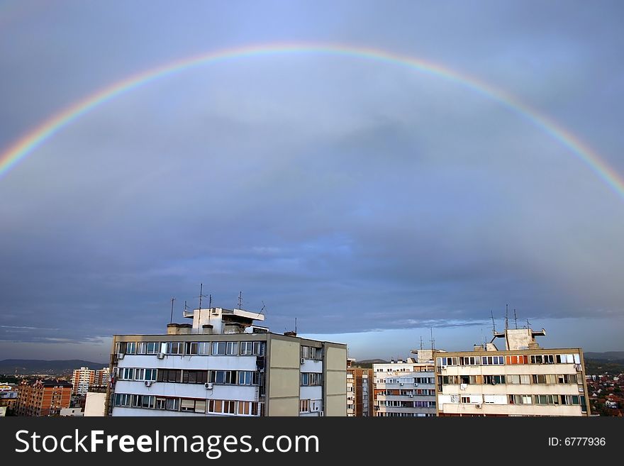 Panoramic view of rainbow in top of Kragujevac city, Republic of Serbia. Panoramic view of rainbow in top of Kragujevac city, Republic of Serbia