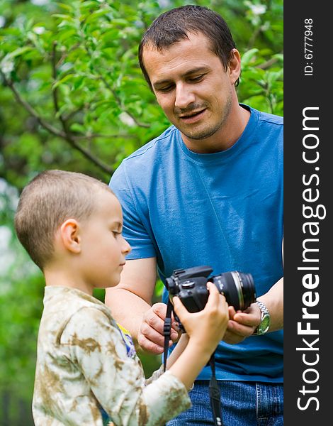 First lesson in photography, father and son