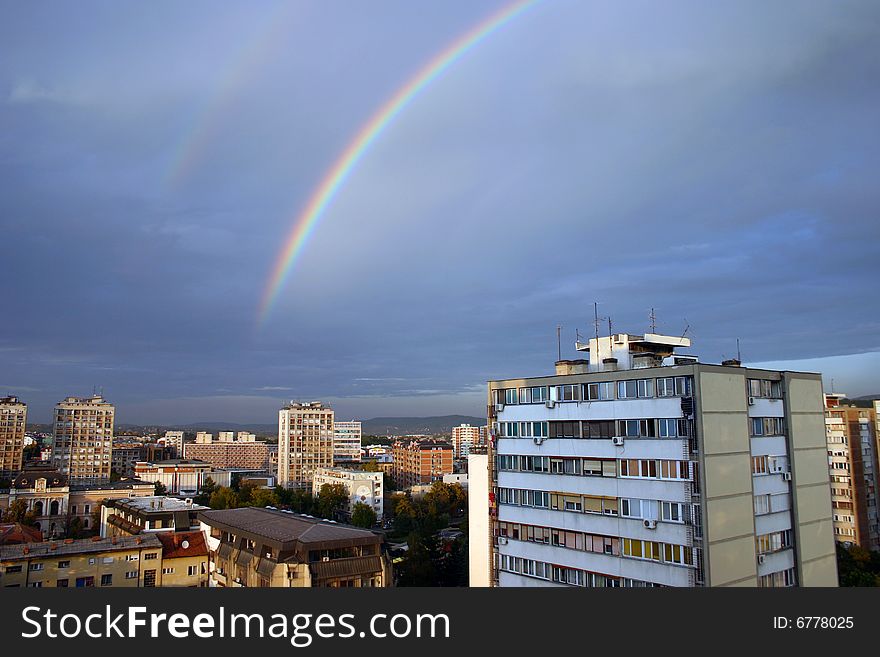 Panoramic view of rainbow in top  of Kragujevac city, Republic of Serbia. Panoramic view of rainbow in top  of Kragujevac city, Republic of Serbia