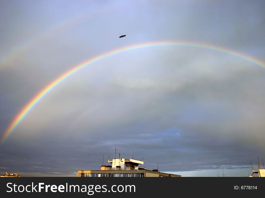 Panoramic view of rainbow in top  of Kragujevac city, Republic of Serbia. Panoramic view of rainbow in top  of Kragujevac city, Republic of Serbia