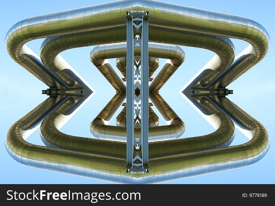 Abstract illustration of industrial pipes against blue sky. Abstract illustration of industrial pipes against blue sky