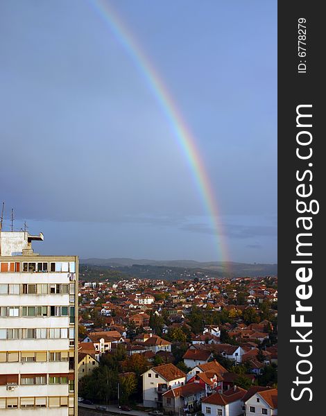 Panoramic view of rainbow in top  of Kragujevac city, Republic of Serbia. Panoramic view of rainbow in top  of Kragujevac city, Republic of Serbia