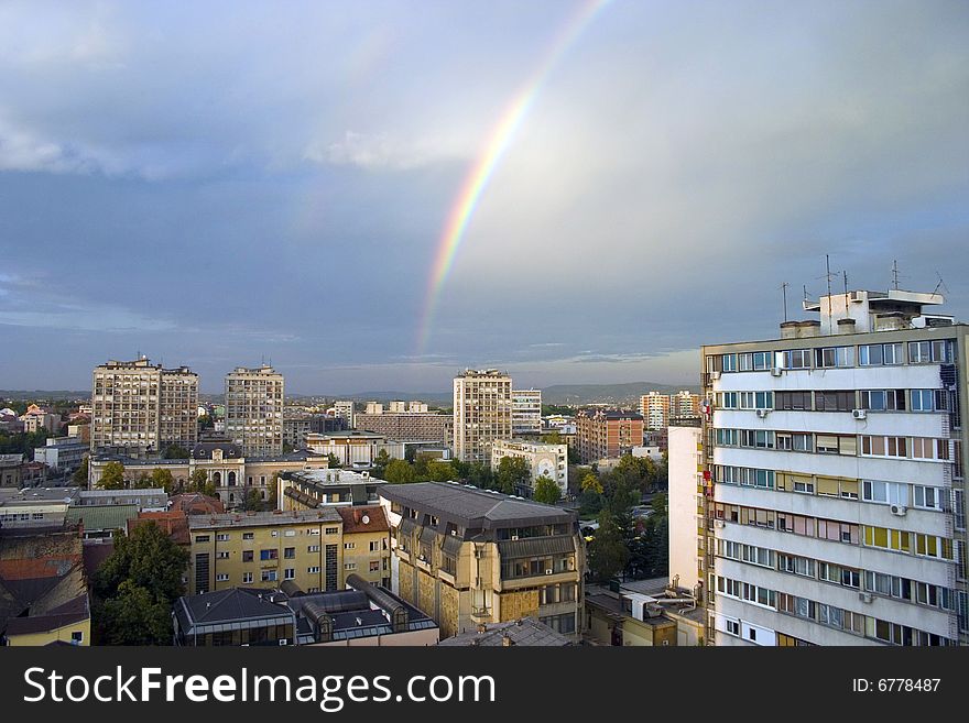 Panoramic view of rainbow in top  of Kragujevac city, Republic of Serbia. Panoramic view of rainbow in top  of Kragujevac city, Republic of Serbia