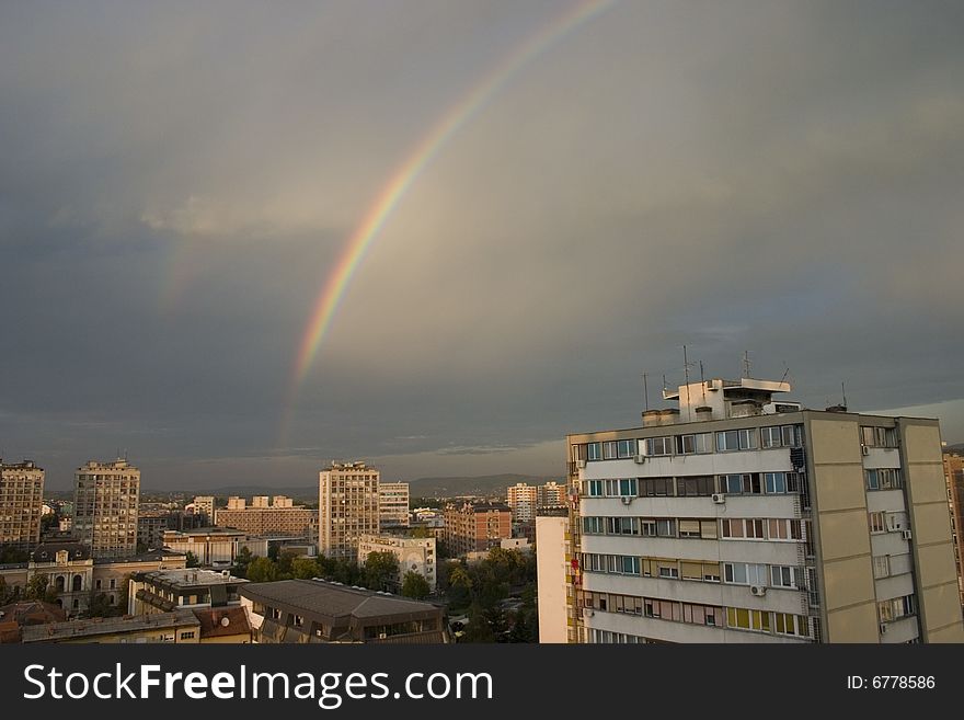 Panoramic view of rainbow in top  of Kragujevac city, Republic of Serbia. Panoramic view of rainbow in top  of Kragujevac city, Republic of Serbia