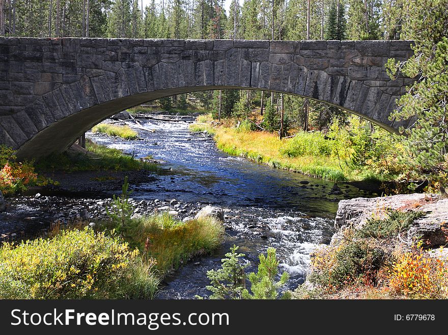 Bridge in Yellowstone National Park With Fall Colors