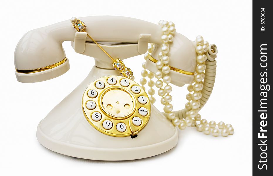 Vintage Phone With Pearls And Clipping Path