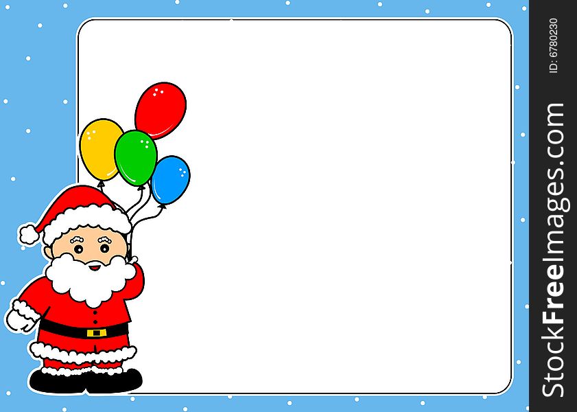 Cute Santa Claus with colorful balloons Christmas border / frame. Cute Santa Claus with colorful balloons Christmas border / frame