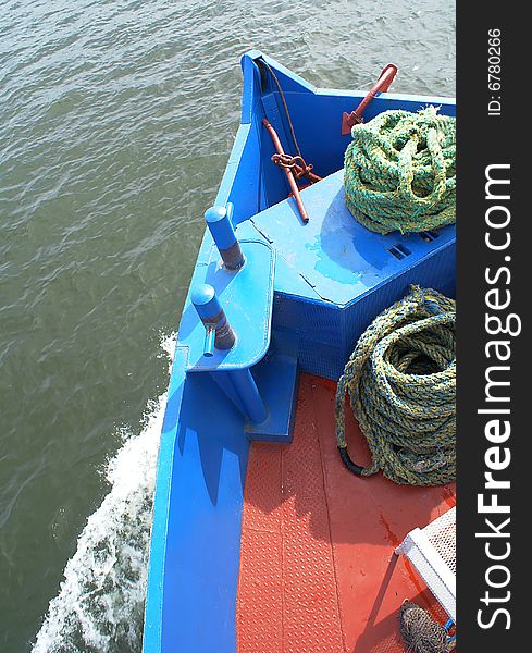 Front of a ship crossing a lake. Front of a ship crossing a lake.