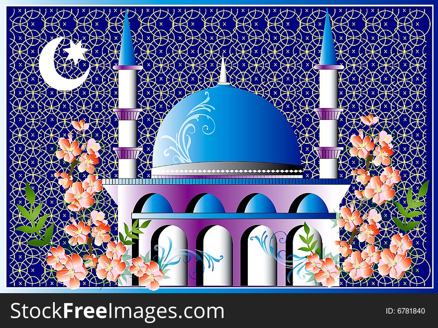 Drawing mosque  on the blue background