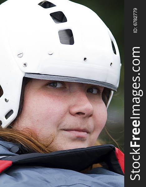 Portrait Of Woman-sportsmen In White Helmet