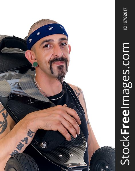 Portrait of a man with alternative lifestyle, studio shot, white background