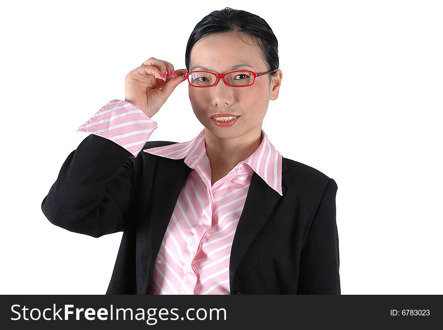 Chinese businesswoman, wearing lady's suit and shirt. Smart and confident looks. Chinese businesswoman, wearing lady's suit and shirt. Smart and confident looks.