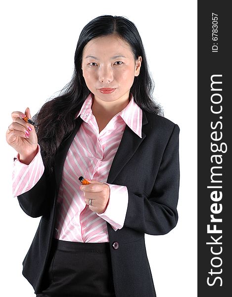 Chinese office lady with pen