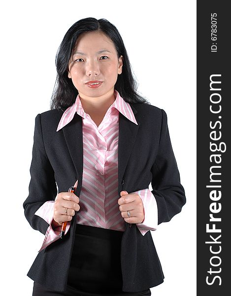 Chinese businesswoman, confident looks, wearing elegant lady's suit and shirt. Chinese businesswoman, confident looks, wearing elegant lady's suit and shirt.