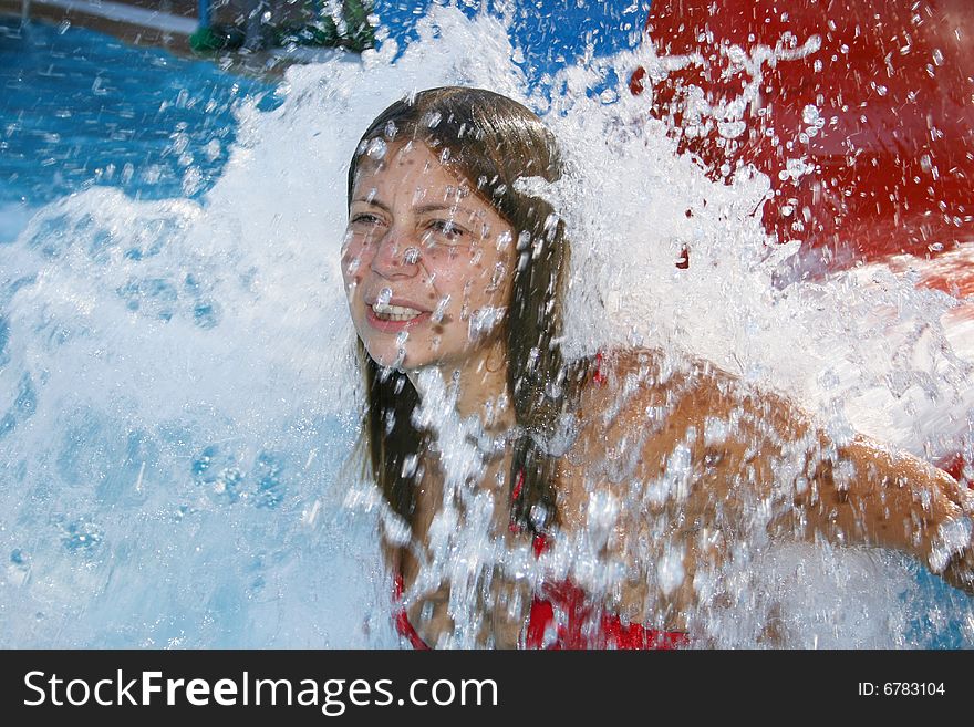 The girl the blonde bathes in pool. The girl the blonde bathes in pool