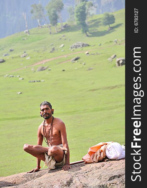 Yogin in the Himalays -asana in the nature