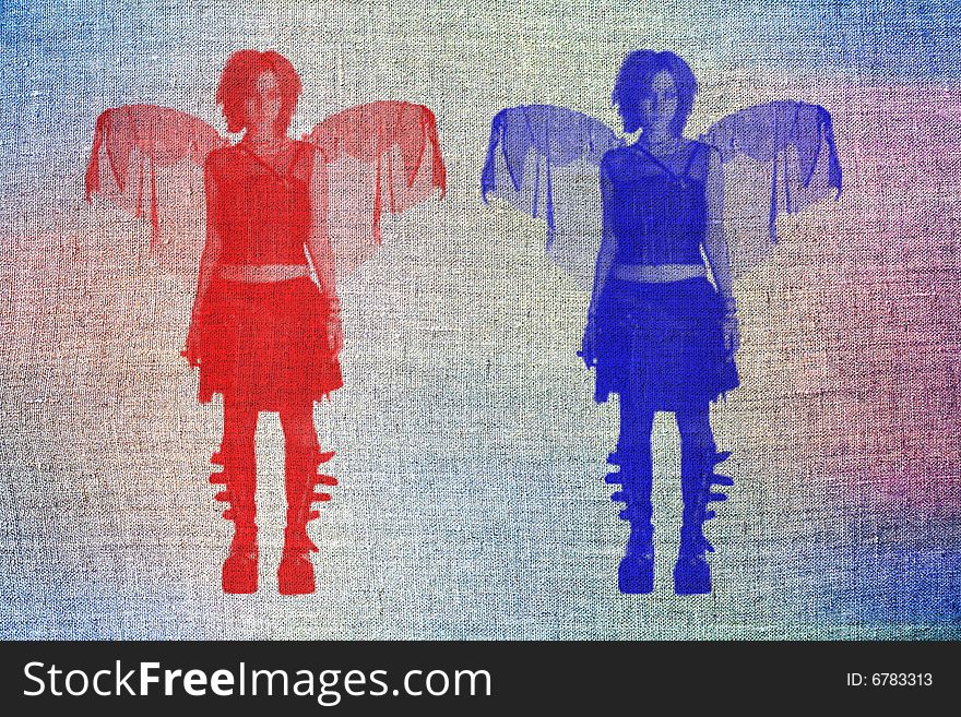 Two sides of angel, abstract fantasy, can be used designers for creation and processing of different images