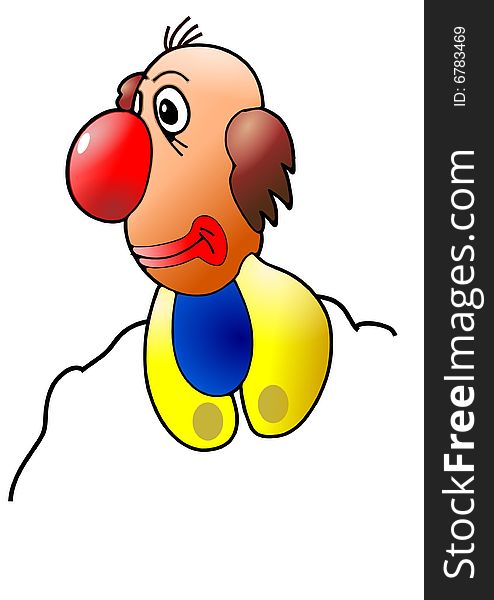 This illustration depicts a sad clown