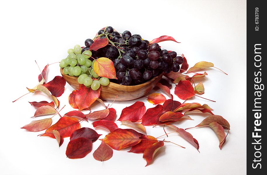 Autumn composition with grape an leaves