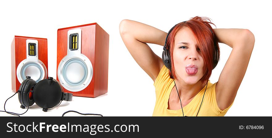 Funny colorful girl listening music