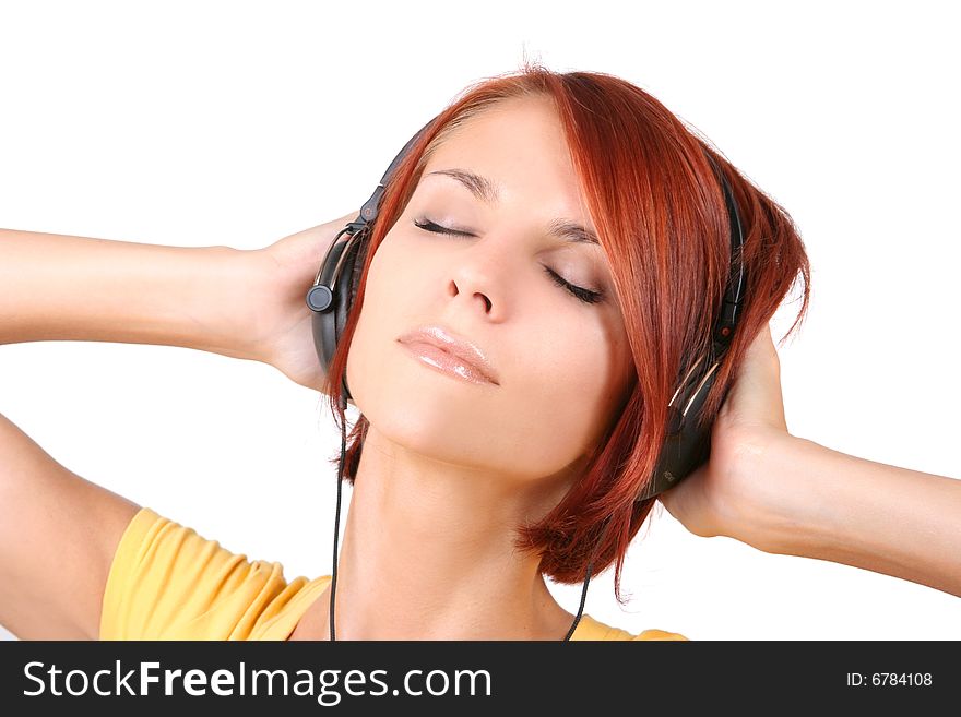 Funny colorful girl listening music