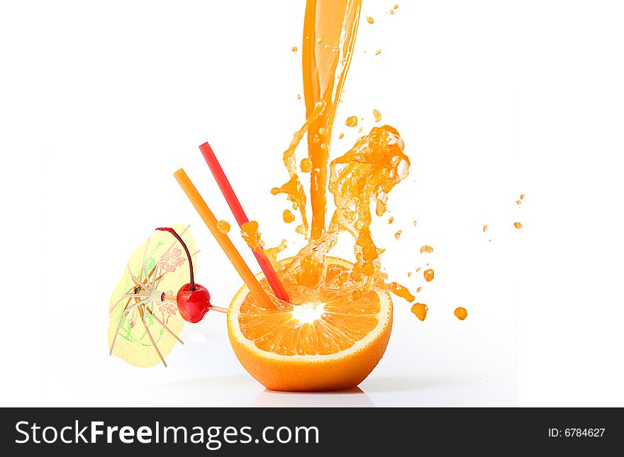 Fresh orenge juice isolated on white background. Fresh orenge juice isolated on white background