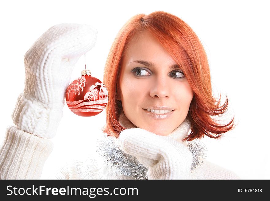 Cute young girl with christmas balls. Cute young girl with christmas balls