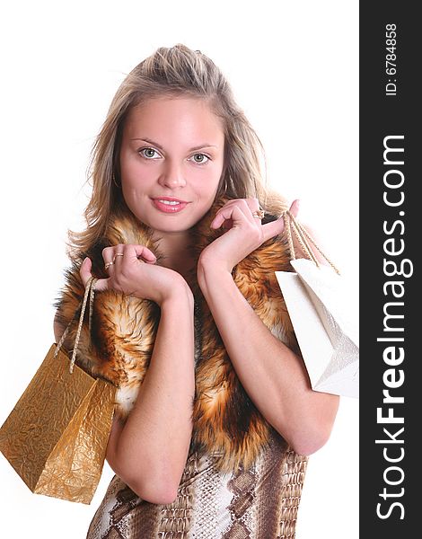 Beautiful young woman with shopping bags. Beautiful young woman with shopping bags