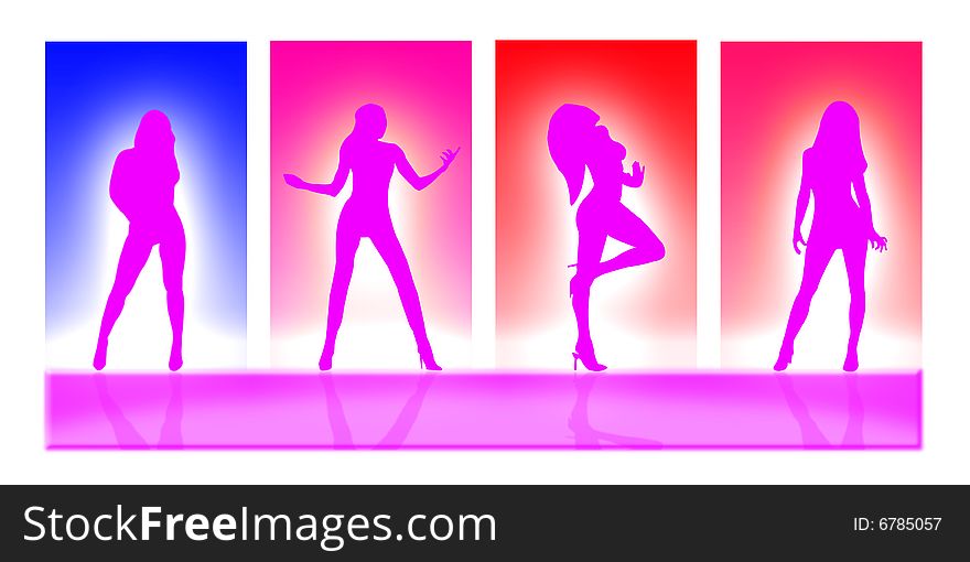 Women bodies in silhouette on a colorful background