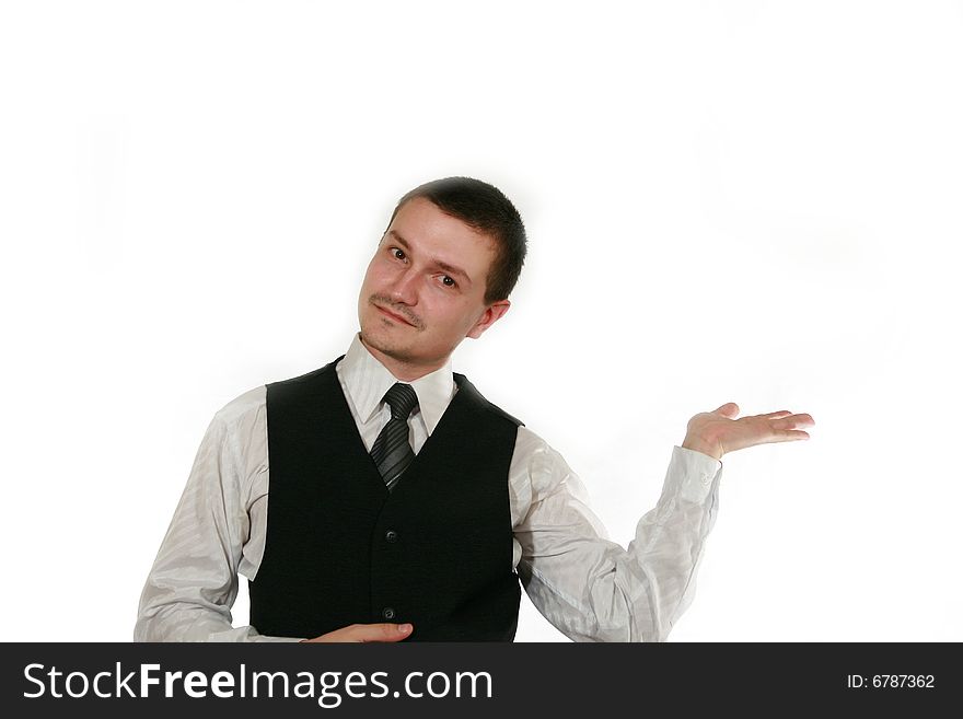 Young man in vest on white. Young man in vest on white