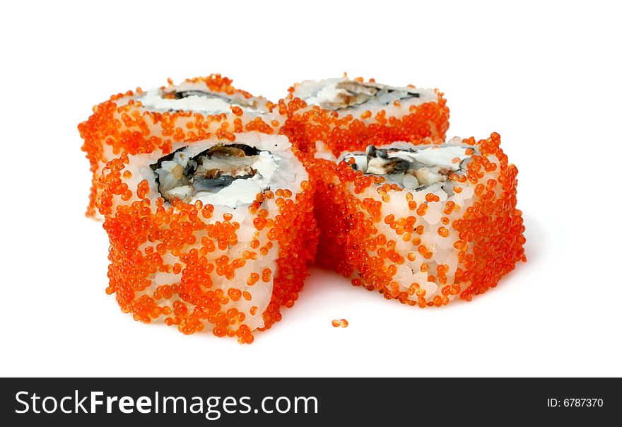 Sushi rolls are isolated on white background