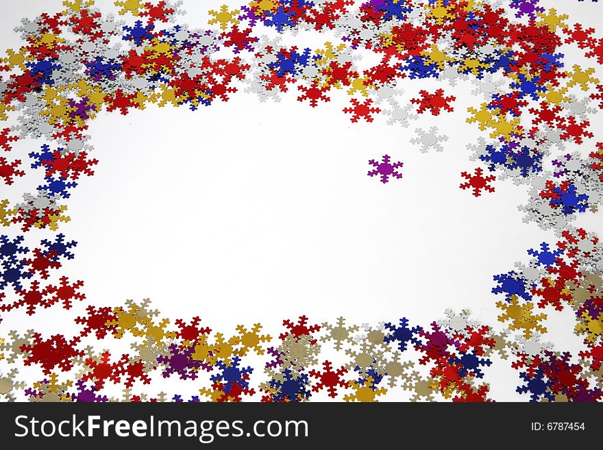Red silver yellow blue snowflakes background