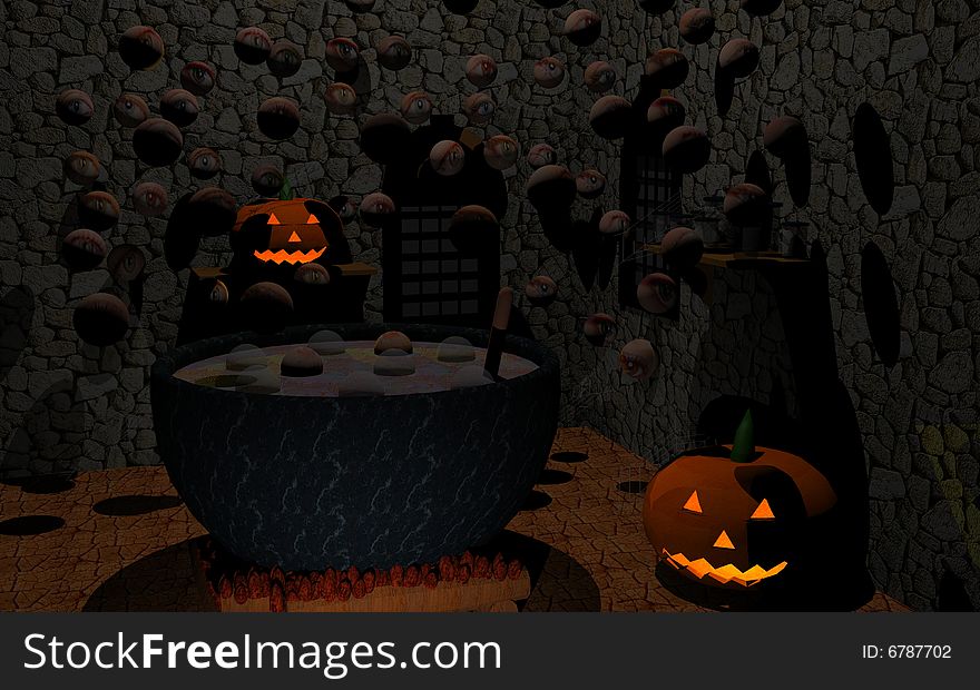 3d rendering of a interior elevation Halloween scene. 3d rendering of a interior elevation Halloween scene