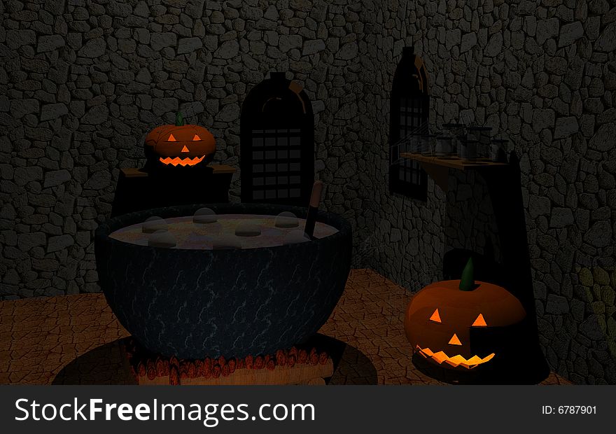 3d rendering of a interior elevation Halloween scene. 3d rendering of a interior elevation Halloween scene